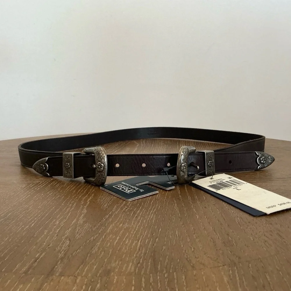 Polo Ralph Lauren Western Leather Double-Cachetta Buckle Belt